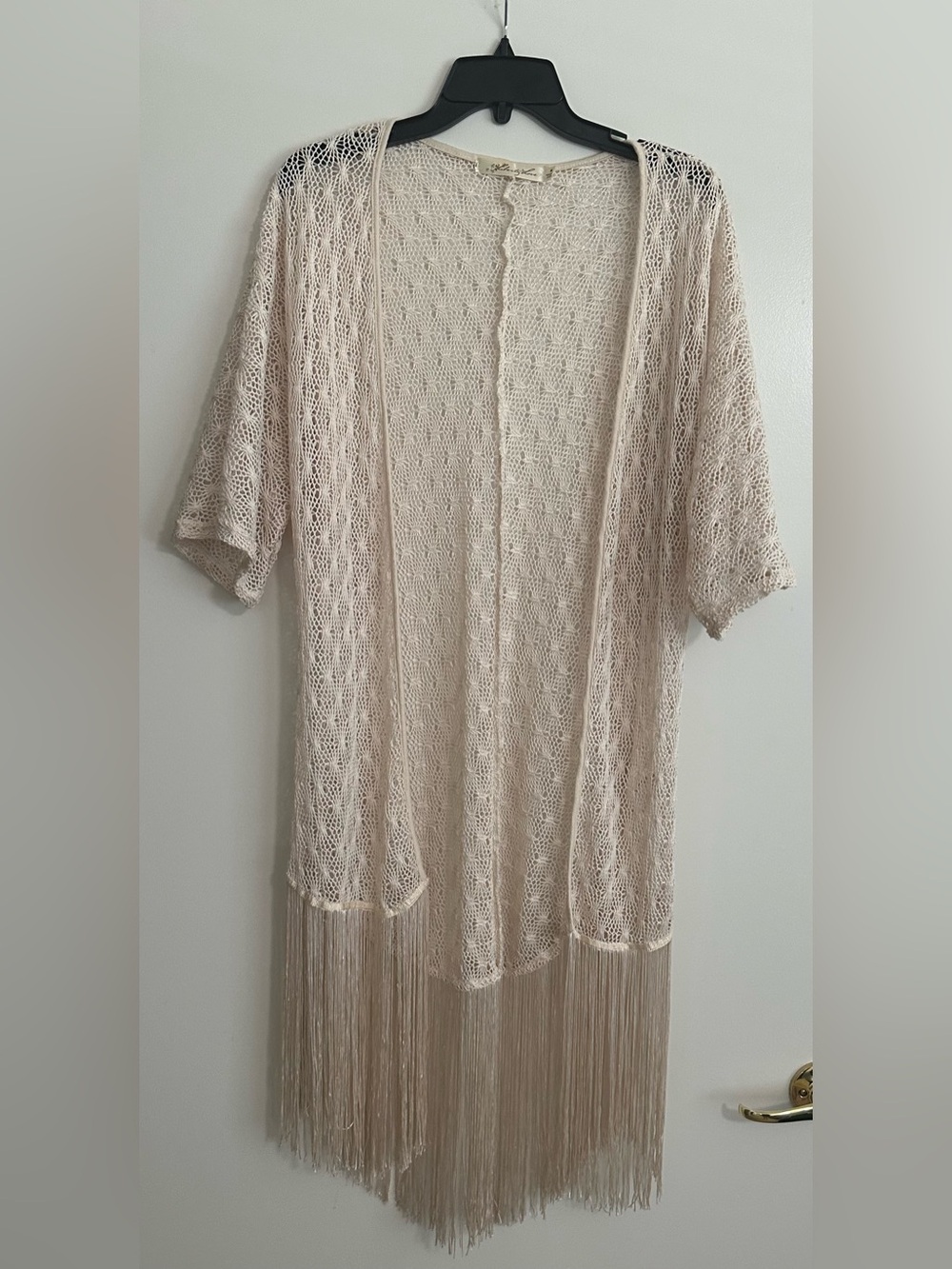 Liberty Love Beige Crochet Fringe Kimono